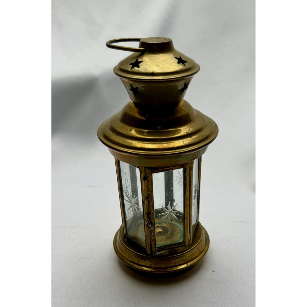 Etched Glass Brass Candle Lantern